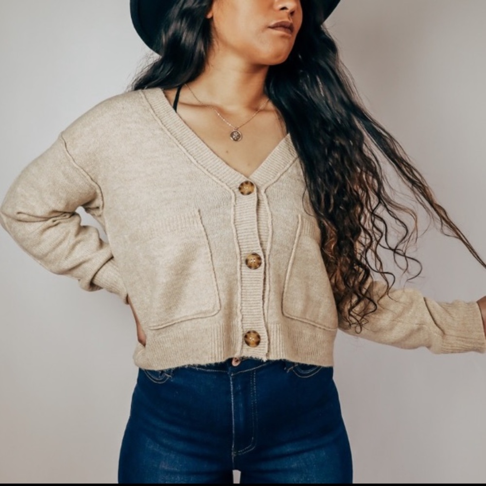 New Lakewood Oversized Tan Button Front Boho Knit Cardigan